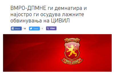 VMRO-DPMNE i mohon dhe i dënon ashpër akuzat e Civilit