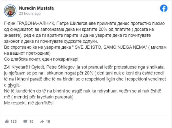 Reagimi i Nuredin Mustafa